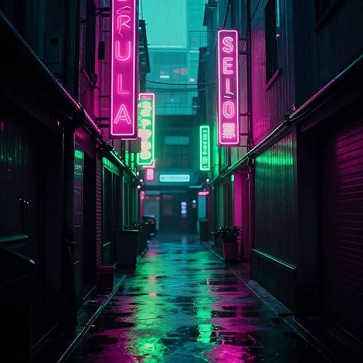 Neon Rainy Alley Cinematic Scene