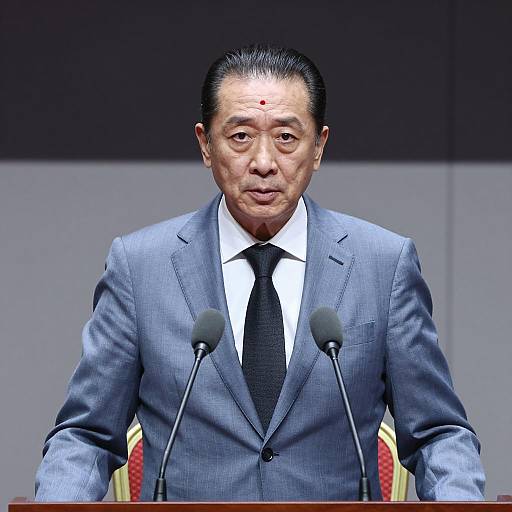 Middle-aged Asian Man Speaking at Podium