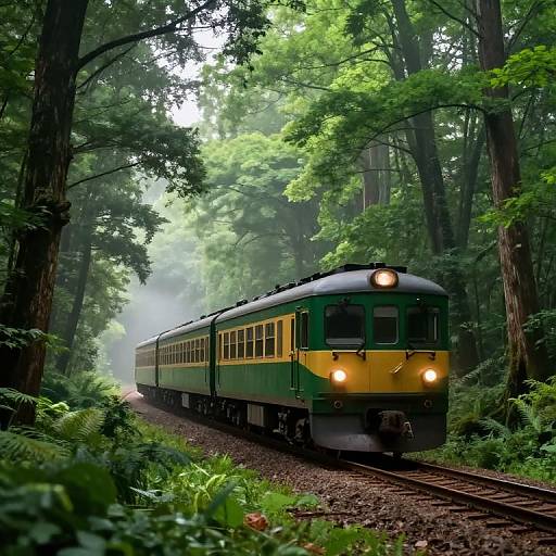 Vintage Train Through Lush Forest