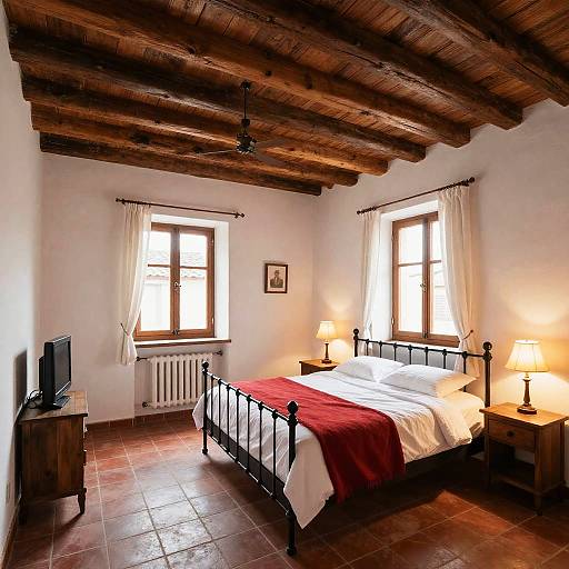Cozy Rustic Bedroom with Exposed Beams
