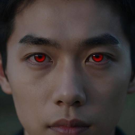 Close-up of Man with Red Glowing Eyes