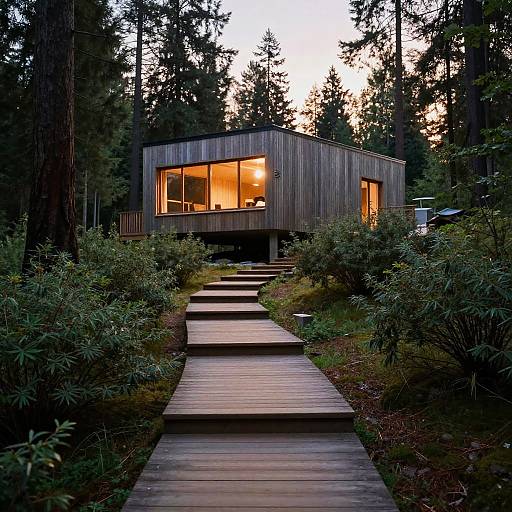 Wooden Path to Modern Redwood House