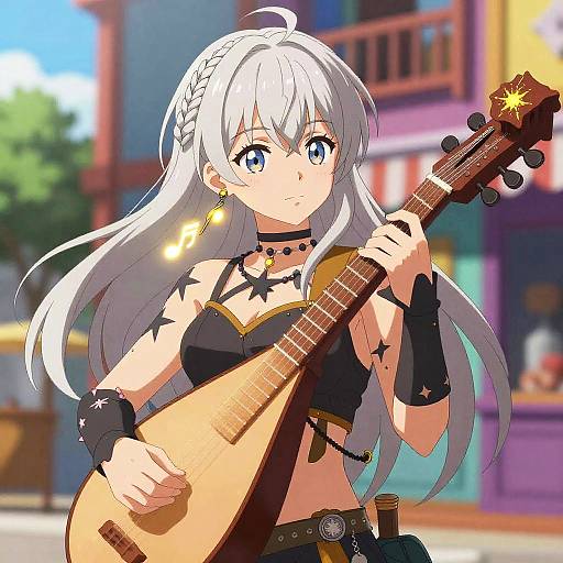 Star-Tattooed Silver-Haired Bard with Luminous Lute