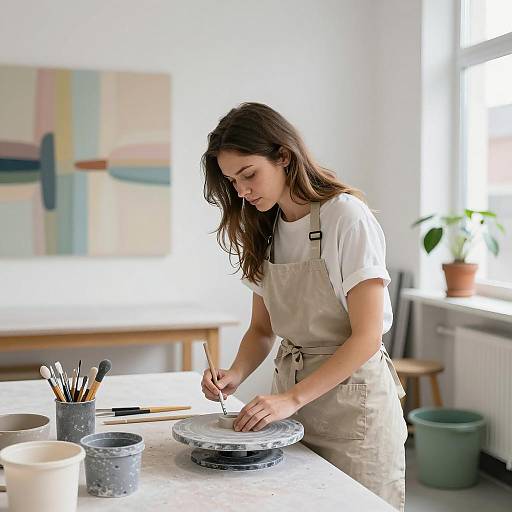 Artistic Woman in Pottery Studio Scene