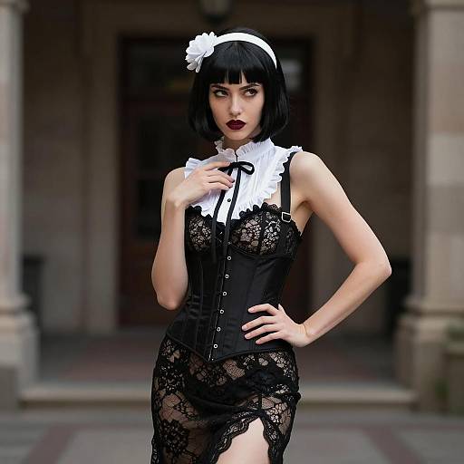 Elegant Woman in Dark Floral Fashion