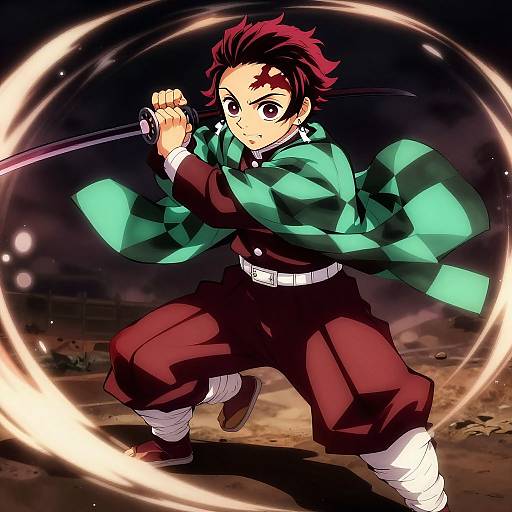 Tanjiro Mid-Action with Nichirin Blade