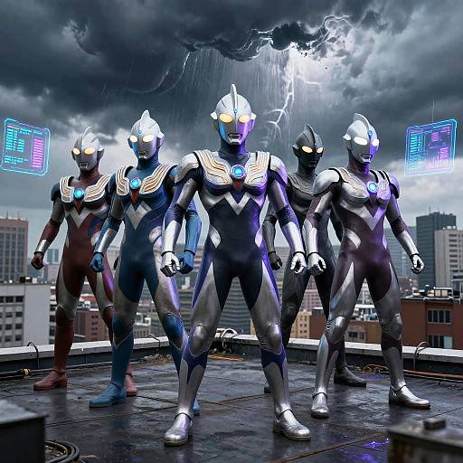 AI Superheroes Battling Robotic Storm