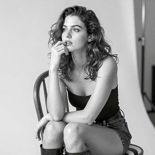 Contemplative Woman in Black and White