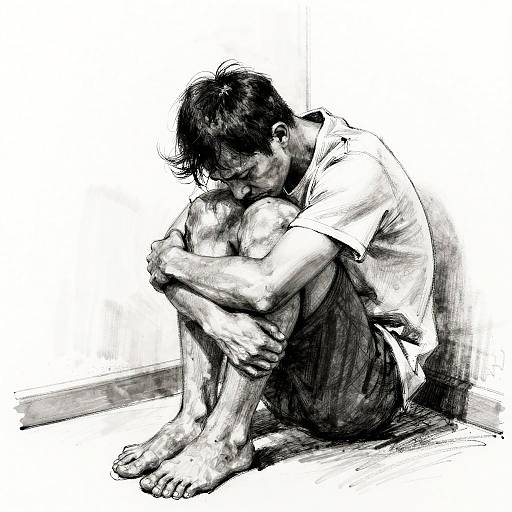 Expressive Charcoal Sketch of Sad Man