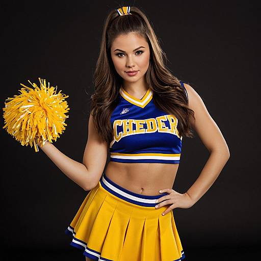 Cheerleader in Blue and Yellow Uniform