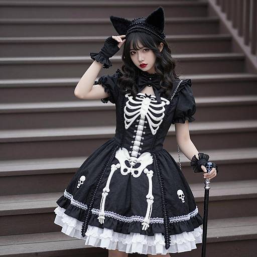 Gothic Elegance: Asian Woman in Black