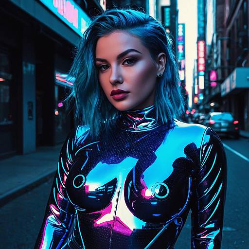 Cyberpunk Model in Holographic Bodysuit