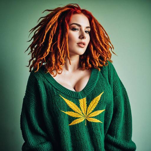 Redhead Woman in Oversized Sweater with Marijuana Leaf
