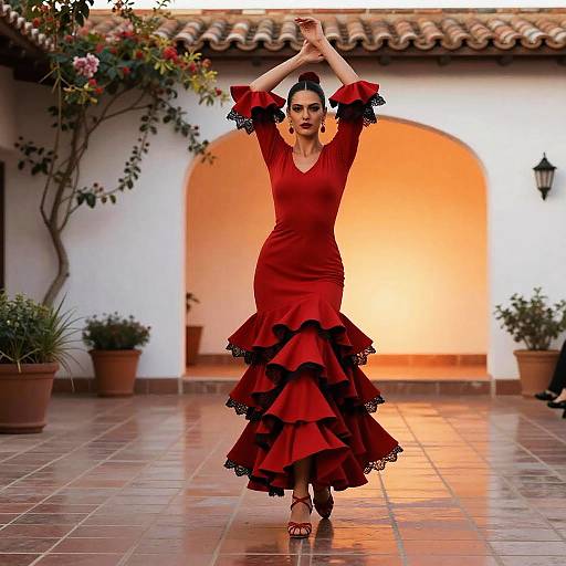 Flamenco dancer in red ruffled dress