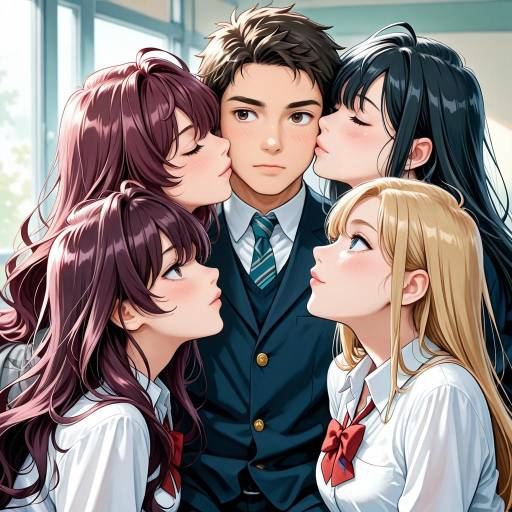 Harem Kiss Scene in School Uniform