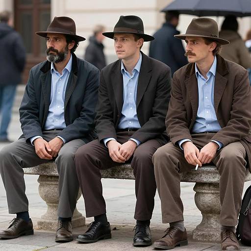 Three Men on a Stone Bench