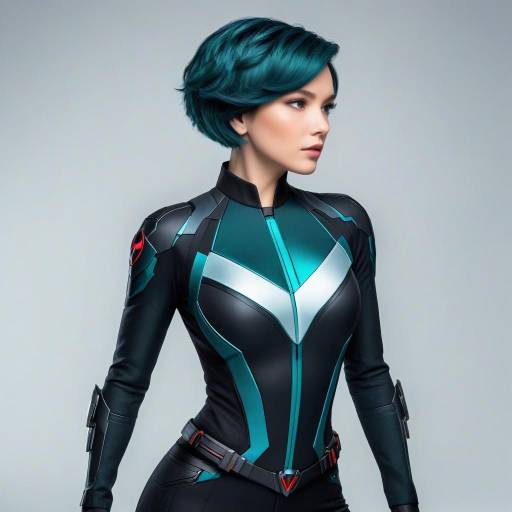 Vibrant Teal Hairstyle in Power Suit