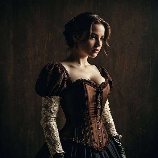Woman in Vintage Corset with Lace Sleeves
