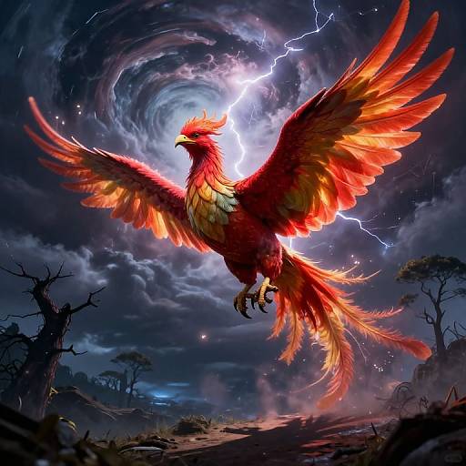 Resilient Phoenix Amidst Stormy Night