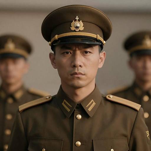 Serious Male Military Officer in Brown Uniform