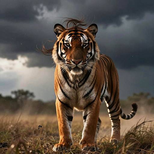 Bengal Tiger in Stormy Wind Portrait