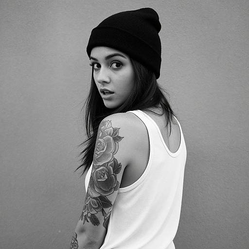 Black-and-White Tattooed Woman Portrait