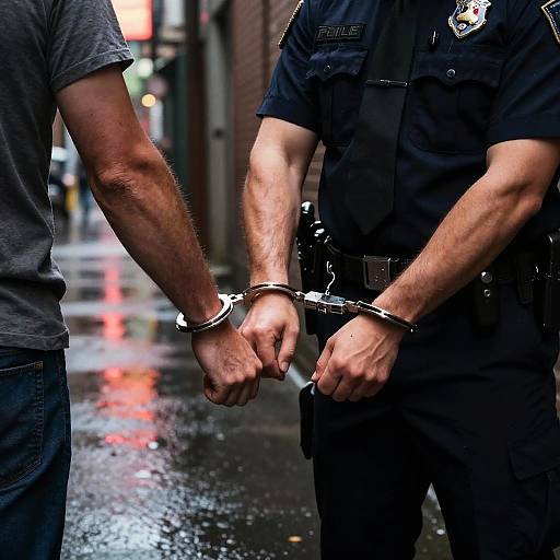 Police Handcuffing in Neon Alley