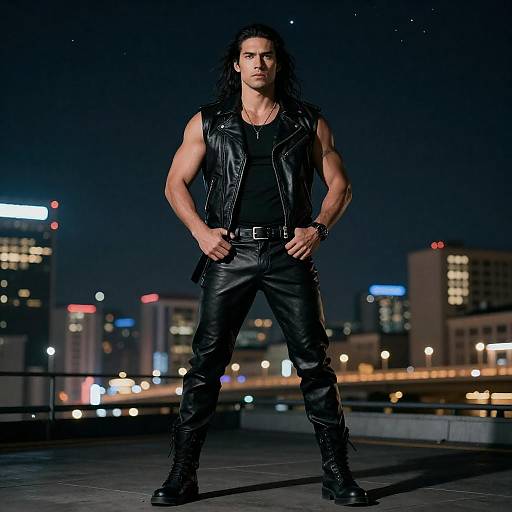 Confident Warrior in Urban Nightscape