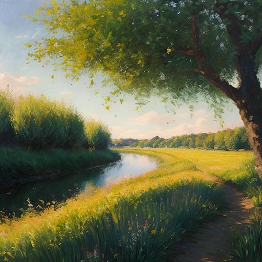 Impressionist Scene of a Serene Riverbank