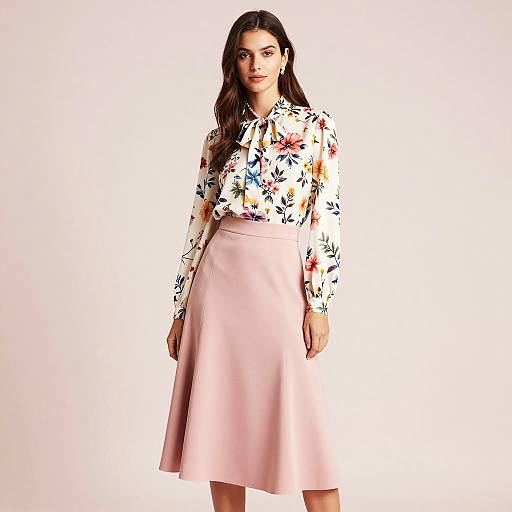 Elegant Floral Blouse and Pink Skirt
