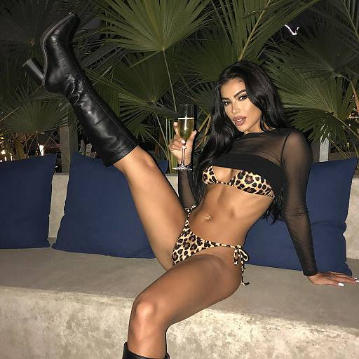 Sultry Night Woman in Leopard Bikini