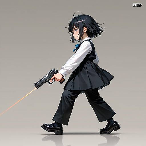 Pixel Art Girl Aiming with Pistol