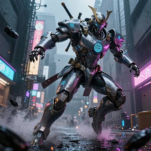Cybernetic Samurai in Neon Tokyo