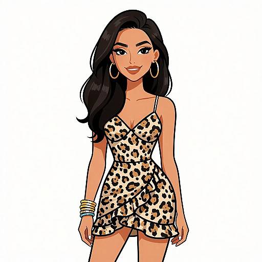 Smiling Woman in Chic Animal Print Dress