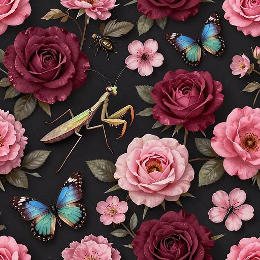 Moody Floral Pattern with Insects