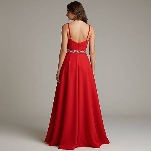 Elegant Woman in Vibrant Red Prom Dress