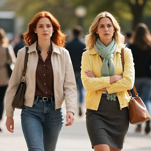 Candid Outdoor Walk: Two Women in Focus