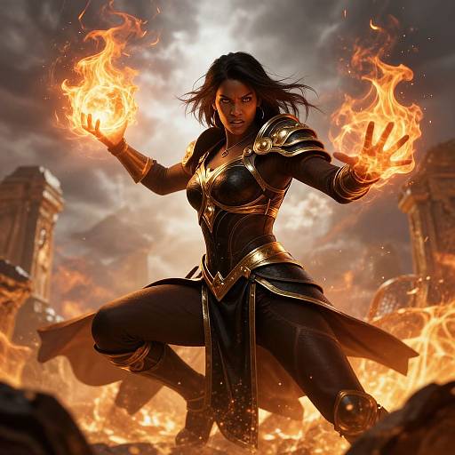 Fierce Warrior Woman Conjuring Fire