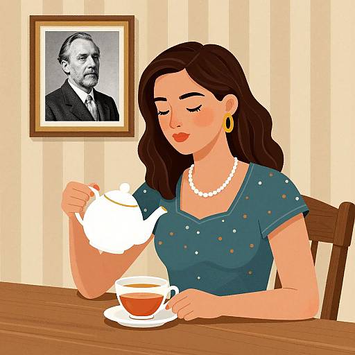 Woman Enjoying Tea in Cozy Setting