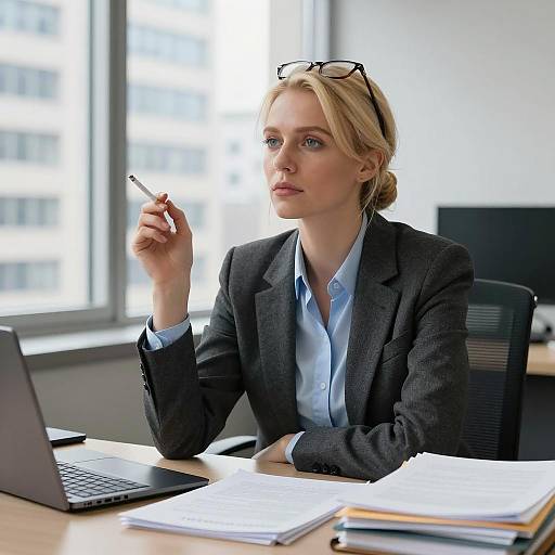 Sophisticated Blonde Woman at Office Desk