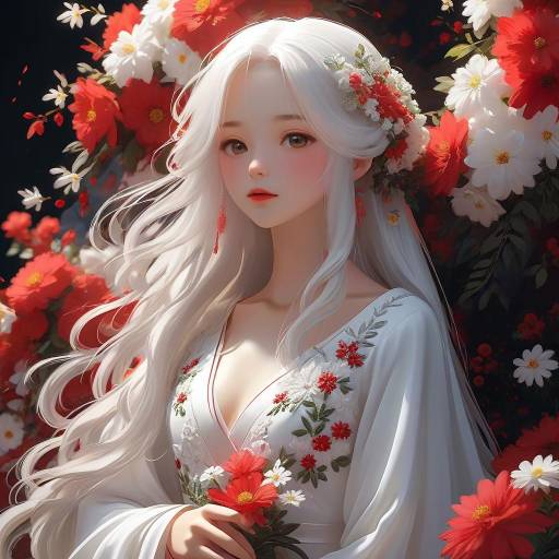 Elegant Anime Woman in Floral Wreath