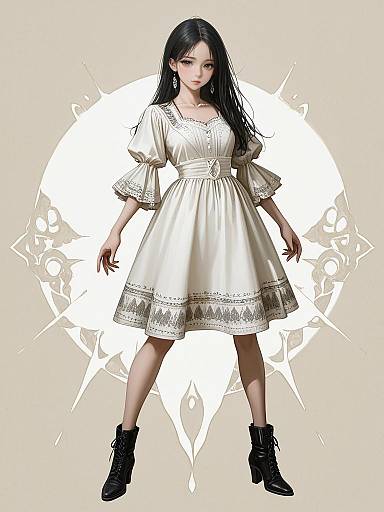 Boho-Chic Woman in Charcoal Embroidered Dress