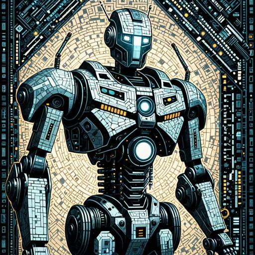Futuristic Robot Mosaic in Neo-Noir Style