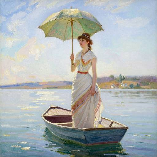 Woman with Parasol in Boat