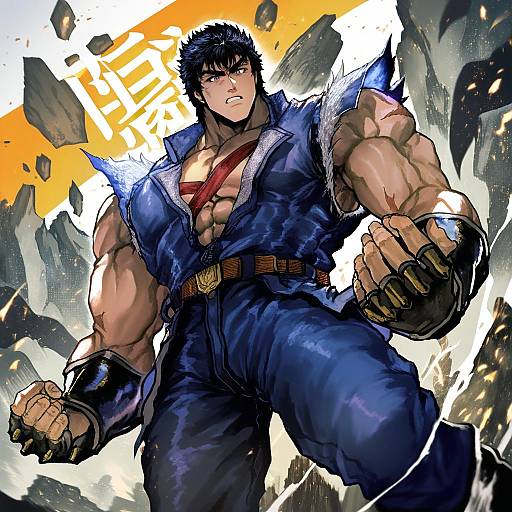 Illustration of Kenshiro, hokuto no ken in the style of Vyragami