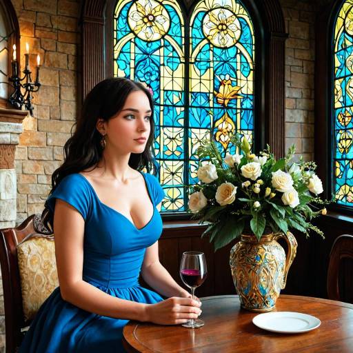 Elegant Girl with Blue Dress in Nature