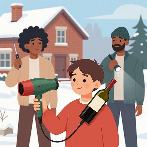 Child with Hair Dryers and Winter Scene