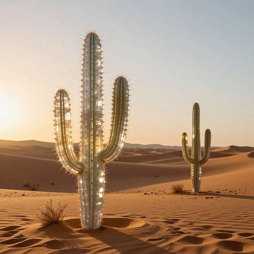 Translucent Glass Cacti in Golden Desert