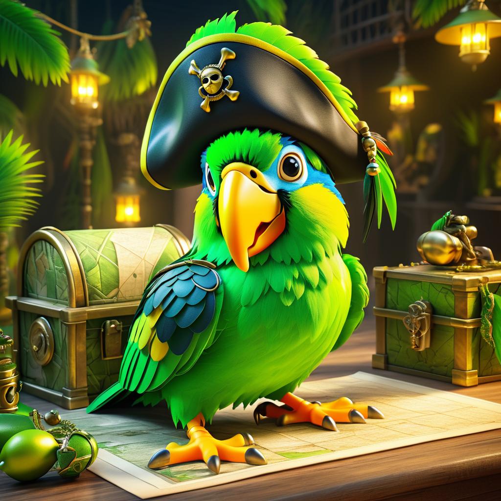 Vibrant Pirate Parrot with Treasure Map