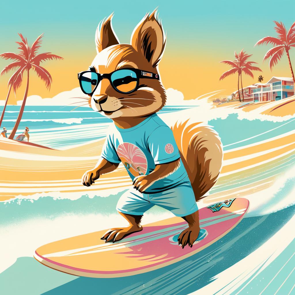 Playful Surfing Squirrel Lowbrow Art